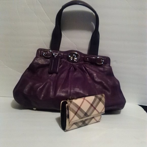Coach Leather Handbag Burgundy Purple Satchel Purse #wallet - Picture 1 of 10